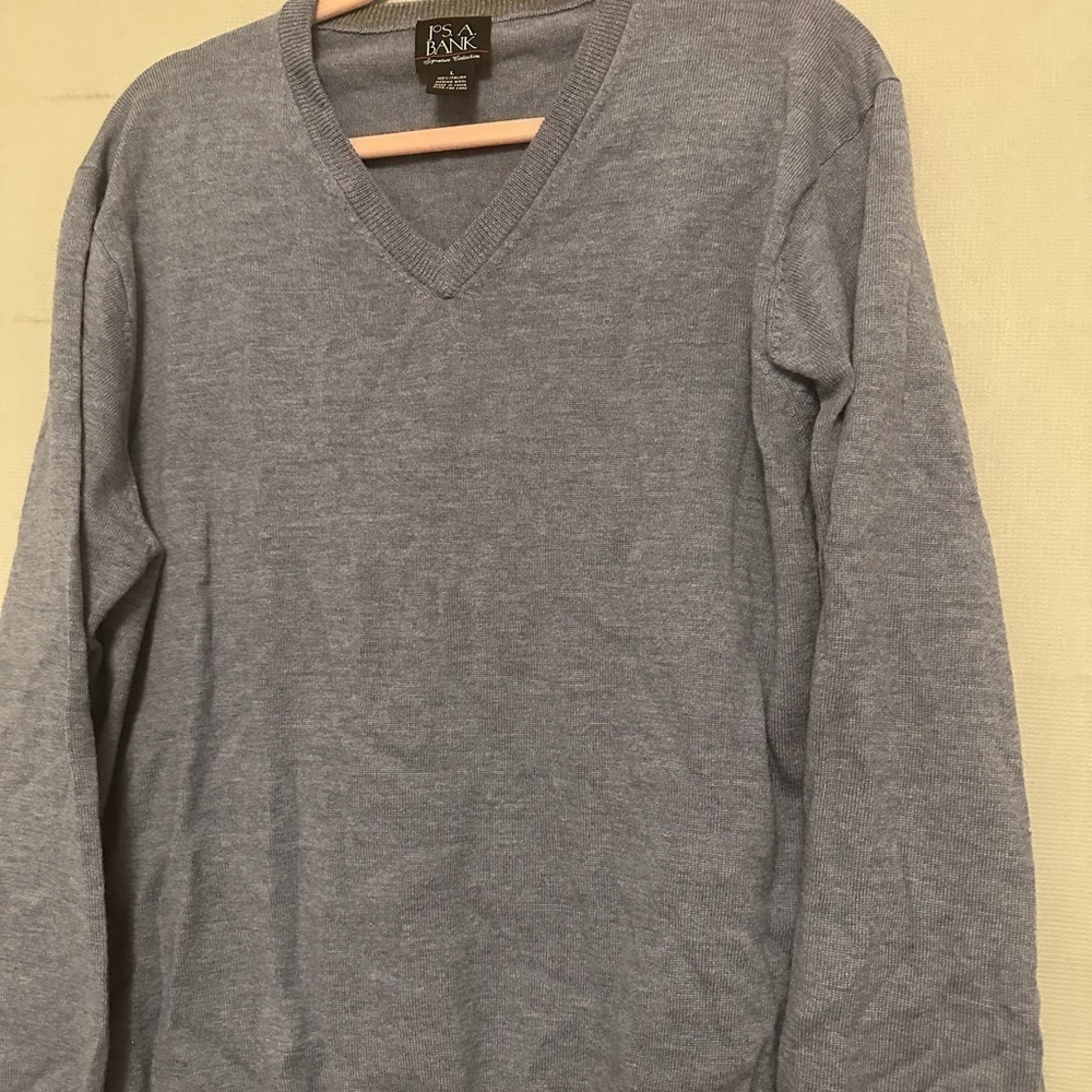 Jos A Bank 100% Italian Merino Wool Blue Vneck Sweater Men Size Large - Picture 2 of 6